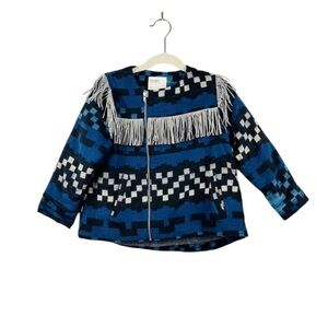 Boy + Girl 100% Cotton Blue Patterned Kids Jacket with Fringe NWT